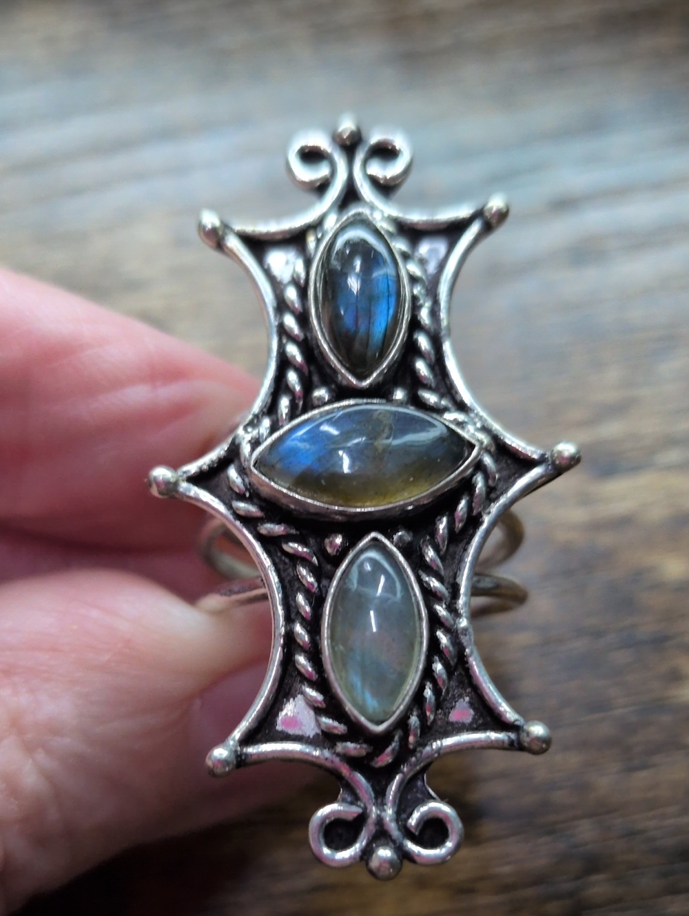 Sterling Silver Labradorite Statement Ring - Blue-Green Gemstones